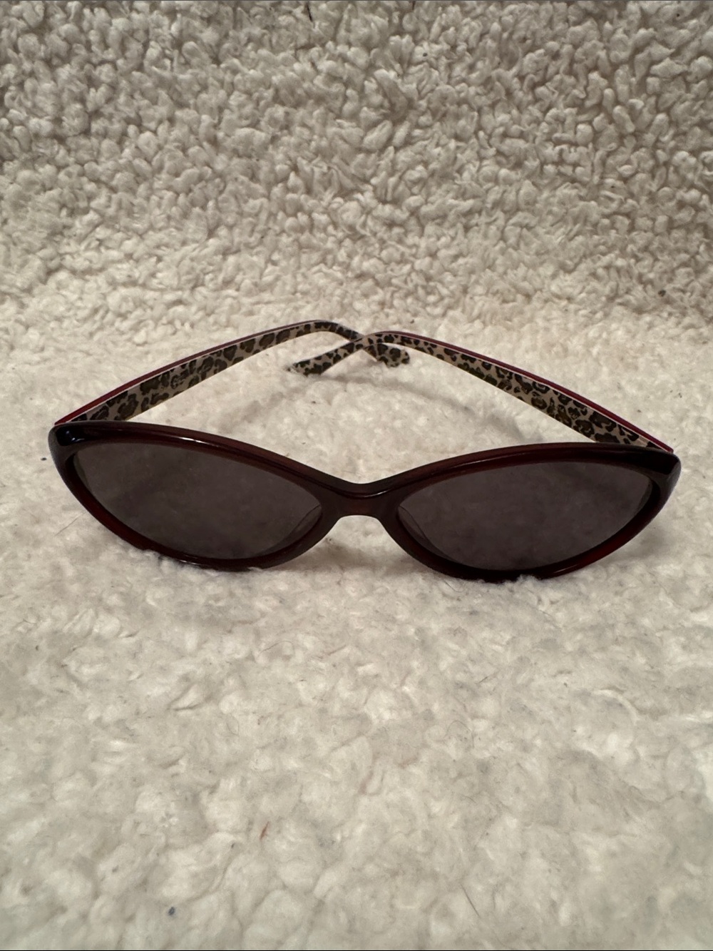 Lulu Guinness L524 Sunglasses Women's Burgundy Cat Eye Frames Leopard Trim